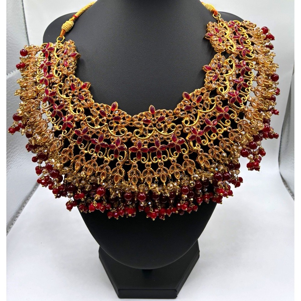 Traditional Marriage Gold Tone Bib Statement Necklace